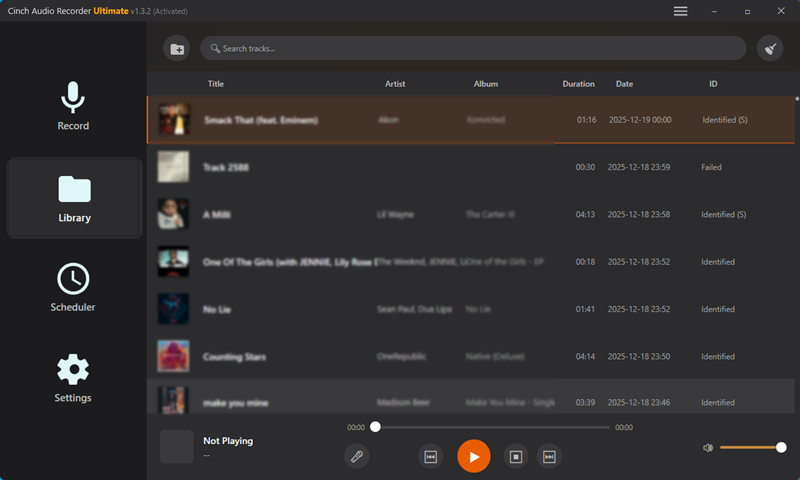 Cinch Audio Recorder Ultimate - Music Library Interface