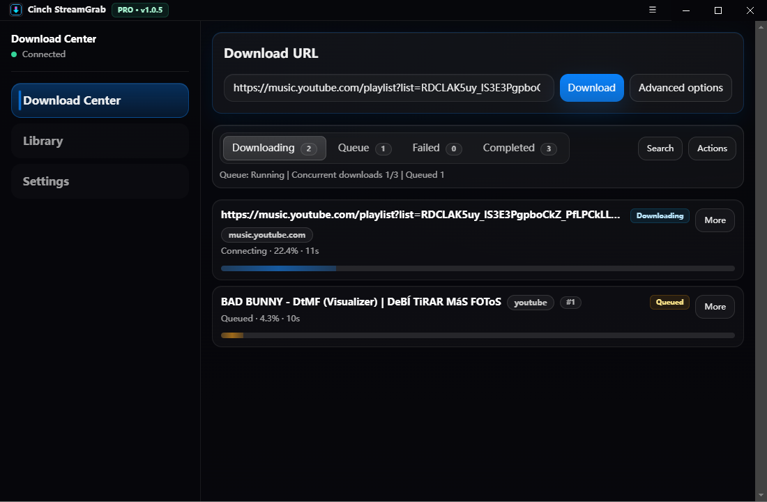 Cinch StreamGrab - Batch Download Interface